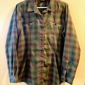 Royal Robbins Button Up Long Sleeve Shirt Size Large Plaid Green Burgundy